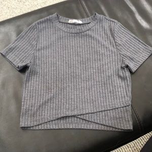Gray Cross Front Crop Top